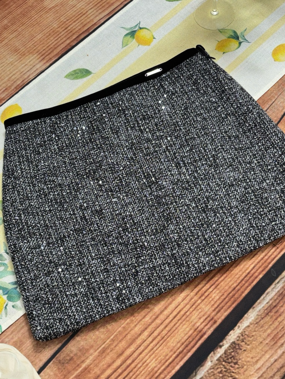 Chloe Black and Silver Tweed Sparkle Pocket Square